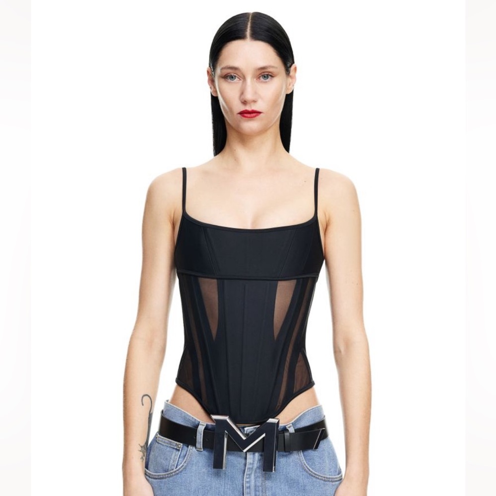 H&M x Mugler mesh paneled corset top
